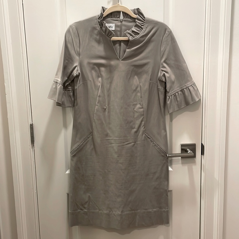 Sara Campbell Dress W/Ruffle Neckline Size 10 Khaki